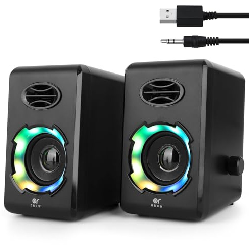 OROW Computer Speakers,40W PC Speakers with Subwoofer,Gaming Speakers with Bass,AC Powered,Support Bluetooth&SD&USB Play,2.1 Speakers System with RGB,Great for TV/Projector (2.0 computer speaker)