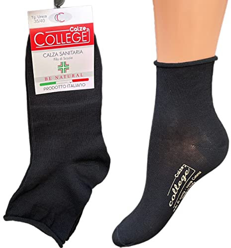 calze college®6 PAIA CALZINI DONNA SENZA ELASTICO IN PURO COTONE FILO DI SCOZIA ELASTICIZZATO 35-40 (Nero Basso)