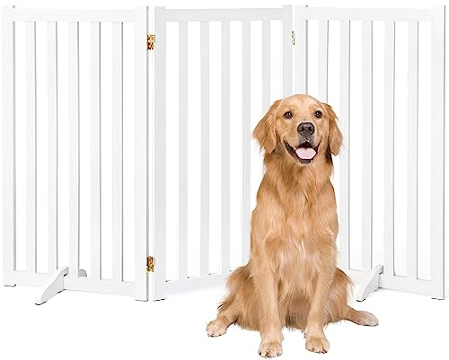 91,4 cm Höhe, extra hohes freistehendes Haustiergitter, Massivholz, faltbarer Sicherheitszaun aus Holz mit 2 Stützfüßen, ideal für Treppen, Türen, Hallen, Küchen, robuste Tore, 3 Paneele, Weiß