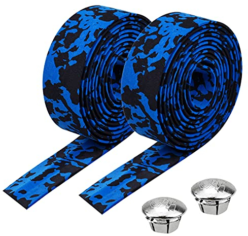 2M Fahrrad Lenkerband Rutschfest, Reißfestes Stoßdämpfend Griffband, Griffband Selbstklebend Atmungsaktiv Weich, Rennrad Lenkerband PU Cycling Band for Cycling Fahrrad Mountainbike (Blau-schwarz)