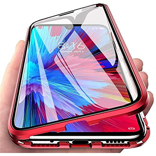 Hülle für Xiaomi 13T/ 13T Pro, Magnetische Adsorption Handyhülle 360 Grad Schutz Aluminiumrahmen mit Gehärtetes Glas, Starke Magneten Stoßfest Metall Flip Case Cover - Rot