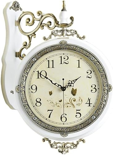 Antik Retro Bahnhofsuhr Europäischer Stil doppelseitiger Uhr, Vintage beide Seiten Einfache Quarzuhr, massives Holz stiller 360 ° rotierende Wanduhr, for Klassenzimmer, Schlafzimmer, Wohnzimmer, Esszi