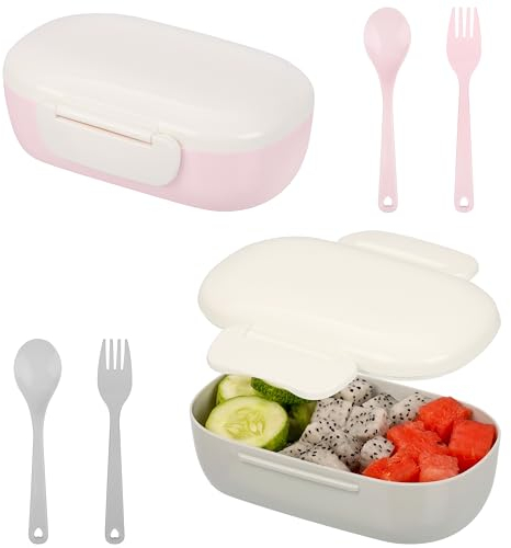 BELLE VOUS Bento Lunch Boxes - 400 ml Set di 2 Portamerenda Grigio e Rosa con Posate in Plastica - Ideale per Adulti e Bambini - Contenitori per Alimenti, Microonde e Lavastoviglie