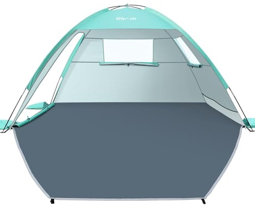 Glymnis Beach Tent Large for 2-3 Person, Portable UV Protection Beach Sun Shelter Lightweight Sun Shade Tent for Beach, Garden, Fishing, Picnic