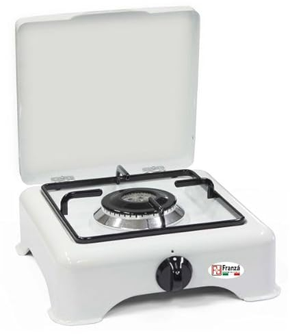 Fornello 1 fuoco a gas GPL smaltato bianco per uso esterno con bruciatore doppia fiamma Made in Italy completo di regolatore di pressione e 1500 mm. di tubo gas - 5321/GP/C