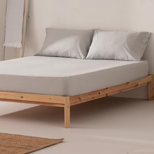 GAMUSI Spannbettlaken, 80 x 200 x 30 cm, 100 % Baumwolle, atmungsaktiv, verstellbar, Hellgrau