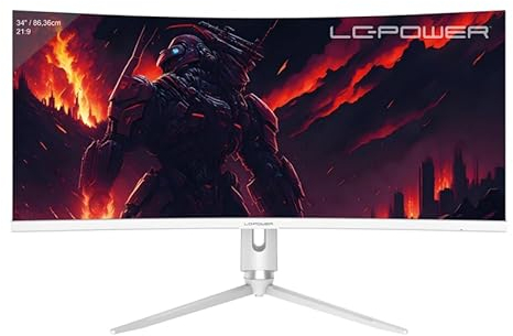 LC-Power 34 inch Ultrawide 1440p Curved Gaming Monitor, WQHD 3440x1440, 165Hz, 1ms, HDR10, 1500R, FreeSync, USB-Hub, KVM-Switch, White