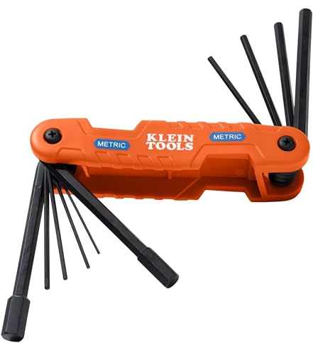 Klein Tools 70550M Pro Folding Hex Key Set, 10-Key Metric Sizes 1.5mm to 12mm, Industrial Strength Heat Treated Alloy Steel
