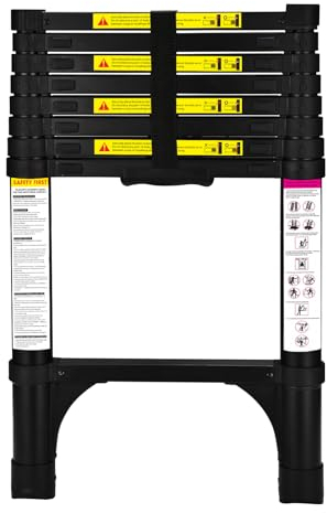 HBTower Telescopic Ladder with Non-Slip Feet, 2.6M/8.5FT Thickened High-Strength Aluminum Extendable ladders, Adjustable Height Collapsible Ladder for Caravans lofts, outdoors and Interiors,Black