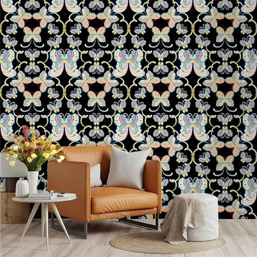 Selbstklebende Tapete Schmetterling Schwarz Gelb Strukturtapete Wandtattoo Schlafzimmer Tapete Selbstklebend Vliestapete Wallpaper for Living Room Tapeten Langlebig Wandschutzfolie 45x300cm