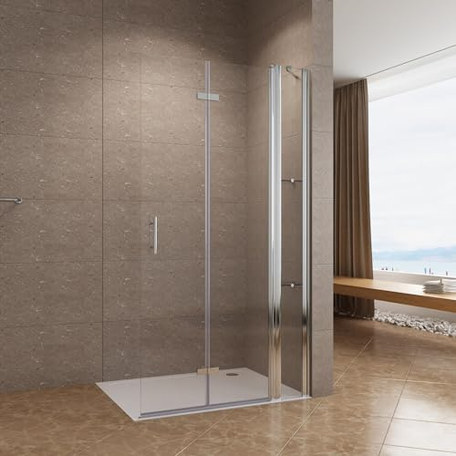 AQUABATOS® Falttür Duschtür mit Festteil 120 x 195 cm Duschwand Glas Faltbar Duschabtrennung Walk in Dusche 6 mm Echtglas mit Lotus Effekt Easy Clean Nanobeschichtung Drehfalttür fester Nebenteil