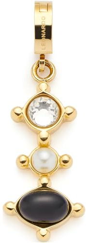 JEWELS BY LEONARDO Anhänger Clip & Mix Adelia, Ketten-Anhänger aus goldfarbenem Edelstahl, klarer Glasstein, weiße Imitationsperle und schwarzer Onyx, Schmuck Geschenk für Frauen, 024427