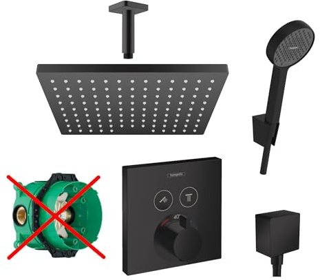 Hansgrohe Duschsystem Unterputz Duscharmatur Hansgrohe schwarz HGSK06-ob | Duscharmatur von Hansgrohe Shower Select Thermostat Armatur und Hansgrohe Regendusche Duschkopf eckig, Dusch-SET schwarz
