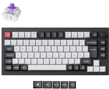 Keychron Q1 HE Wireless Custom Mechanical Tastatur,75% DE-ISO Layout QMK/VIA Programmierbares Vollaluminium Bluetooth/Wired RGB Hot-Swapable Hall Effect Gateron Magn
