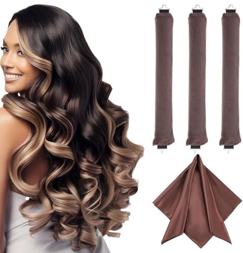 AOZUO 4 Stück Heatless Curls Band Seidentuch,Locken Lockenwickler Ohne Hitze, Overnight Blowout Curls Lockenwickler Über Nacht mit Haken für Alle Haartypen Kurzes Mittleres Langhaarmädchen