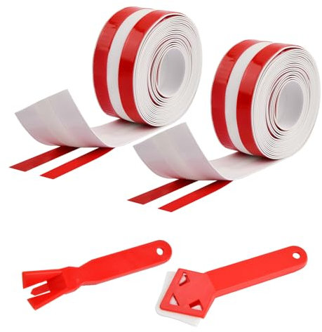 4 Pezzi Nastri Sigillanti Autoadesivi, Nastro Sigillante Impermeabile Autoadesivo, Nastro Sigillante per Giunti in PVC con 2 Strumenti di Sigillatura per Cucina, Bagno, WC, Angolo - Bianco