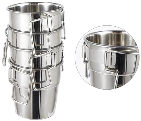 Rostfritt stålkupa - Metallkoppar | 4 300 ml campingmuggar i rostfritt stål | Kaffekopp Axelryggsäck | Metall Campingmugg med vikbart handtag | Koppar