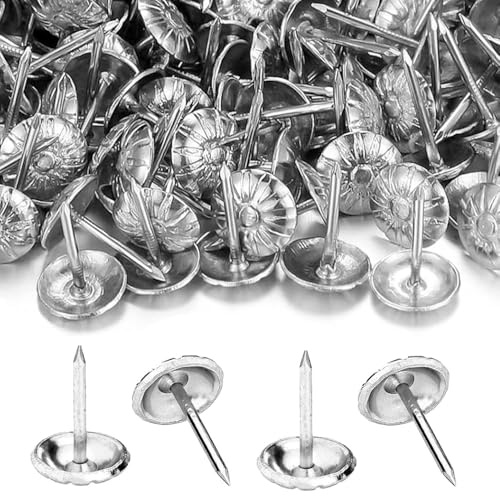 500Pcs Upholstery Tacks, BetterJonny Decorative Furniture Nails Pins Silvery Metal Thumb Tacks for Upholstered Furniture Cork Board, Home Decor(17X11MM)