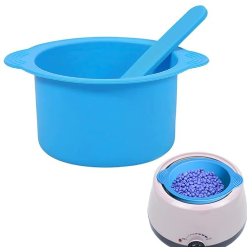 Pot de cire réutilisable en silicone avec tiges d'agitation, design anti-brûlure, chauffe-cire en silicone pour épilation à la cire (bleu)