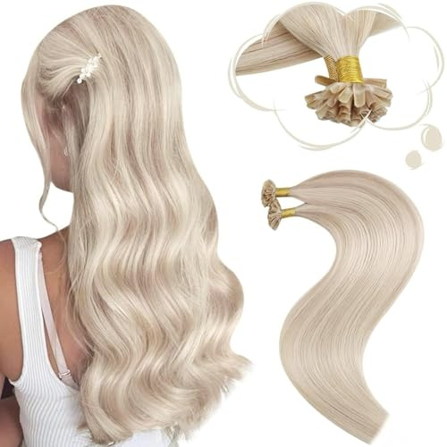Moresoo Extensions Echthaar Bondings Aschblond mit Bleichblond Haarextension Echthaar Bondings 60cm Glatt U Tip Extensions Echthaar Haarverlängerung Bondings 50g 1g/s #18/613