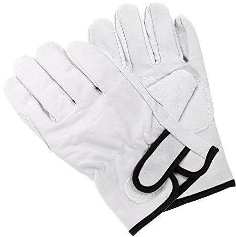 KONTONTY Paar Hitzebeständige Schweißhandschuhe Aus Leder Verstellbare Klettverschlüsse Isoliert Für Ofen Baumwollfutter Weiß