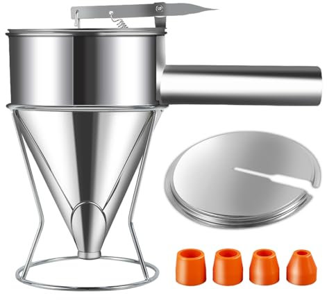 VAVPUP Distributeur de pâte en Acier Inoxydable - 1,21 l - capacité - Entonnoir Polyvalent avec Support pour crêpes, Cupcakes, gaufres