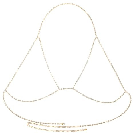 Caiguoer Gold/Silver Crystal Bra Chain Fashion Simple Body Chain Rhinestone Sexy Bikini Nightclub Body Chain Accessories for Women and Girls (Gold)