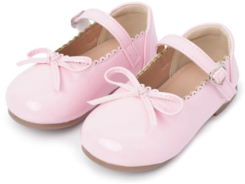 Adigau Mary Jane - Zapatos para niña con lazo brillante, planos de princesa, zapatos de piel, cierre de velcro, antideslizantes, talla 21-30 EU, Rosa., 21 EU
