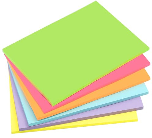 Notas adhesivas de 6 colores, grandes, 203 x 152 mm, autoadhesivas, 50 hojas por color/bloc, notas adhesivas multicolor para escuela, oficina, hogar