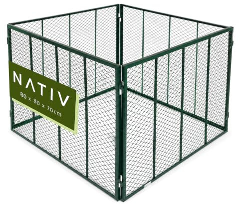 NATIV Garten Metallkomposter 80x80x70 cm dunkelgrün, Komposter mit 448 Liter Volumen, Drahtkomposter für eigenen Kompost, Metall Komposter als Kompostsieb nutzbar, Kompostierer