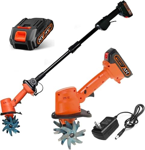 21V Cordless Electric Garden Tiller Cultivator, 235RPM Rotary Tiller with 10cm Tilling Width & Depth, Battery Powered Mini Rototiller for Gardening, Lawn, Greenhouse, Soil Loosening