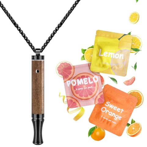 ASTOFLI Wooden Adjustable Air Outlet Breathing Necklace with Resistance - Black Fruit Flavored Breathe Free Stop Anxiety Relief for Adults - Adjustable Breathfree Breathing Necklace with Resistance
