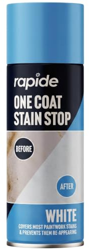 CAPRICAN One Coat Stain Stop Spray White 400ml | High-Opacity Permanent Stain Blocker | Covers Grease Pen Rust Soot & Water Stains | Quick Drying Semi-Gloss Primer | Walls & Ceilings Sealant - 2692