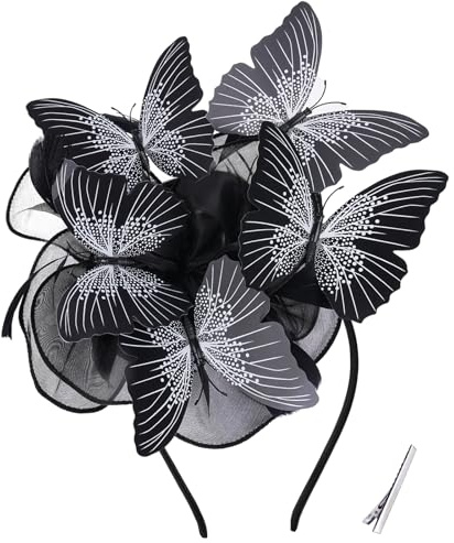 Fascinator Damen Kopfschmuck Karneval Haarreif Fasching Schmetterlingsteepartyhutte Blaue Organza Ausrüstungshüte Monarchschmetterling für Damen Frauen Mädchen Maskenball Koktailparty Kostümieren