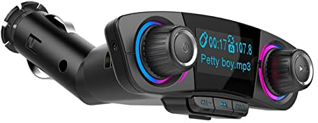 Walmeck Modulatore Trasmettitore FM per Auto, Trasmissione Musica, ID Chiamante, Supporto Riproduzione Scheda TF/disco U, Doppia Ricarica USB 2.1A, Schermo LED 1,3 Pollici,