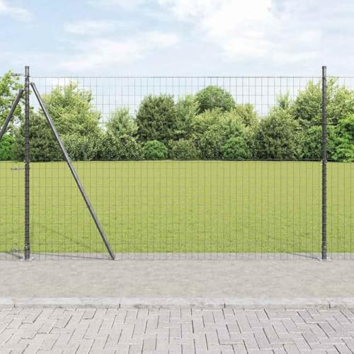QJBSAVVA Gartenzaun Stahl Grau 10 x 1,5 m, pulverbeschichteter Doppelstabmattenzaun mit Pfosten, wetterfester Hundezaun & moderner Gartenabschluss für Terrasse und Hof