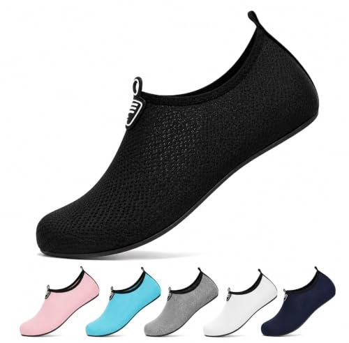 ADUDVLO Beach Shoes Water Shoes Women Men Quick Dry Sea Shoe Breathable Aqua Swim Shoe Lightweight Barefoot (Black, Adult, Men, 9.5, Numeric, UK Footwear Size System, Medium)