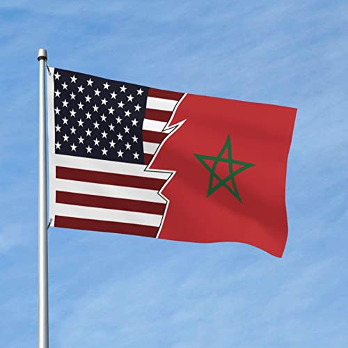 Bannière extérieure double face drapeau américain-marocain 90 x 150 cm pour terrasse et jardin
