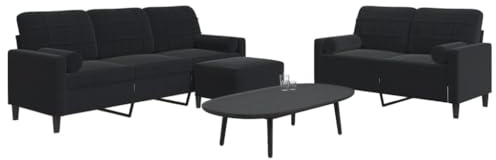 Ordellia 3-TLG. Sofagarnitur mit Kissen und Nackenrollen, Schwarz Samt, Robustes Metallgestell, Bequeme Polsterung für Wohnzimmer Möbel