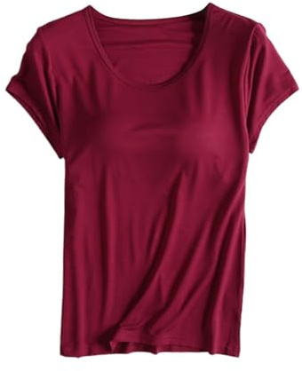 Toppar för kvinnor med integrerad behå, stor storlek, bh, t-shirts, gym, sport, yoga, undertröjor, sommar, bekväm, avslappnad, kortärmad, undertröjor