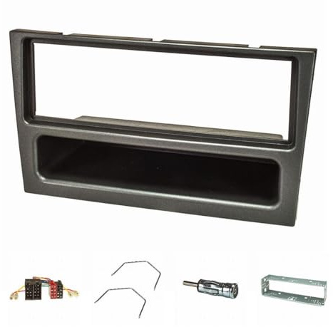 tomzz Audio 2439-067 Radioblende Set kompatibel mit Opel Agila Corsa C Combo Omega B Vectra C Vivaro Meriva Charcoal met. mit Radioadapter ISO Antennenadapter ISO DIN Bügel Einbauschacht