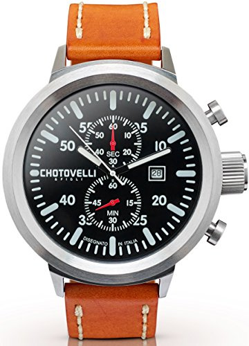 chotovelli Gran piloto - Reloj para Hombre Acero Inoxidable Impermeable Cuero Italiano (747.11)