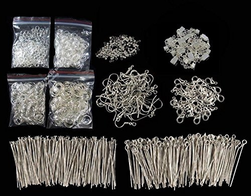 Perlin 1625stk Metall Schmuckherstellungs Zubehör DIY Schmuck Set Karabiner Bindering Ohrhaken Endkappen Verschluss Bastelset Perlenset Silber Farbe