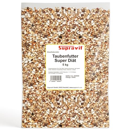 Supravit Super Diät Taubenfutter 5kg ohne Mais für Tauben | während der Reisesaison für mehr Kondition | Ausgewogene Körnermischung | Vogelfutter alle Rassen