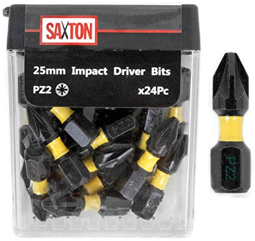Saxton 24x PZ2-25mm Impact Duty Pozi-Drive Screwdriver Drill Driver Bits Sets Tic Tac Box Compatible with Dewalt Milwaukee Bosch