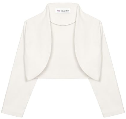Bolerose Mädchen 3/4 Ärmel Kinder Formell Bolero Zucken (Elfenbein, 13-14 Jahre)