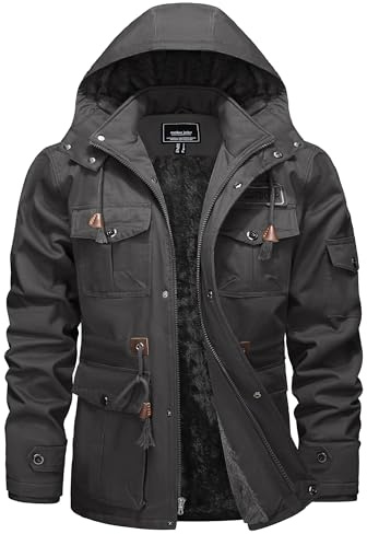 TACVASEN Chaqueta de Invierno Hombre Abrigo Chaqueta Lana Militar Chaqueta Táctica Outdoor Chaqueta de Bombardero Cargo Chaqueta Trabajo Algodón Chaqueta Abrigada con Capucha Chaqueta Casual Saco