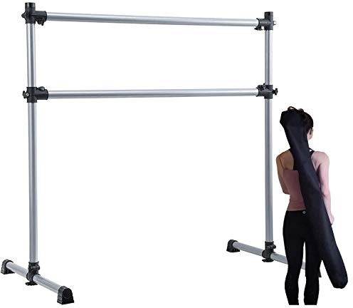 UMEKEN Ballet Barre Bar Portable 4 Ft Adjustable Freestanding Dance Bar for Home, Kids Fitness Stretching Exercise Double Bar with Carry Bag (Silver, 4 FT)