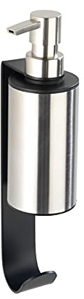 WENKO Turbo-Loc Seifenspender und Halter Telde, Seifen-Dosierer / Desinfektionsspender mit Halterung, Befestigen ohne bohren mit Spezial-Klebepad, Edelstahl rostfrei, Füllmenge 200 ml, 6,5 x 26 x 10cm