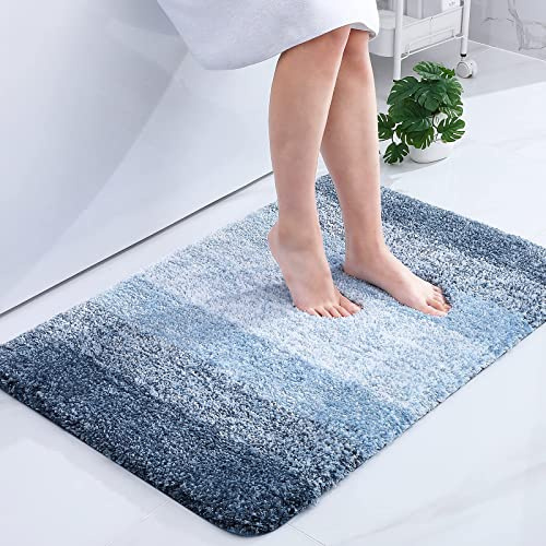 Homaxy Mjuk Badrumsmatta 60 x 90 cm, Halkfri Tvättbar Fluffig Hög Lugg Mikrofiber Absoranderande Duschmatta (Blå)